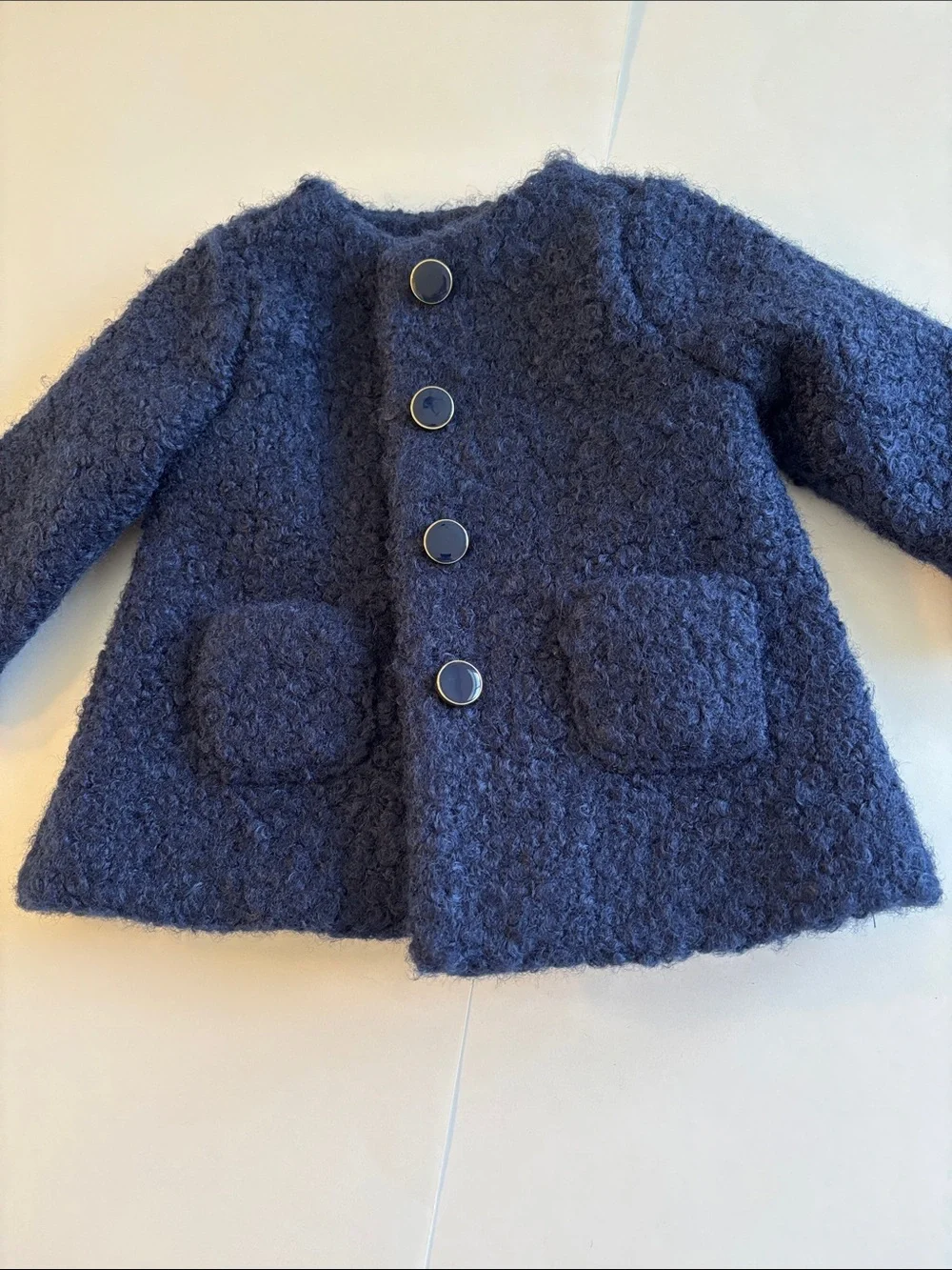 NWT Janie and Jack Baby Girls Navy Blue Boucle Coat Size 6-12 Months